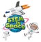 Stem in space logo with astronauts and spaceship isolated