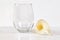 Stemless wine glass mockup with lovely white Easter calla lily