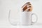 Stemless Wineglass & Coffee Cup Mockup with Doughnut