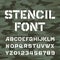 Stencil alphabet font. Type letters and numbers.