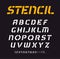 Stencil font, geometric alphabet, minimal letters collection, graffiti typeface vector template.
