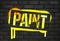 Stencil Paint inscription. Color graffiti print black brick wall. Vector design street art