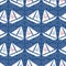 Stencil style vector white sailing boats Seamless pattern on navy blue background with subtle anchor shapes.Water