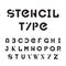 Stencil typeface, black modular round alphabet