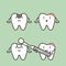 Step of decay tooth to teeth filling, before and after