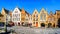 Step Gables on houses from the middle ages at Jan Van Eyck Square in Bruges, Belgium