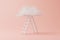 Step ladder leading to fluffy cloud on a pastel pink background