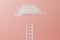 Step ladder leading to fluffy cloud on a pastel pink background