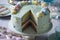 step-by-step guide to making whimsical frosted cake, with swirls, stars and other decorations