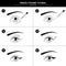 Step-by-step instruction on how to useand apply eyeliner. Vector eyes icons. Winged eyeliner manual