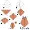 Step by step instructions how to make origami A Cicada.