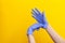 Step-by-step instructions on how to remove dirty gloves, doctor take off from hand glove