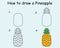 Step by step to draw a Pineapple. Drawing tutorial a Pineapple. Drawing lesson for children. Vector illustration