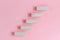 Step Strategic Target Plan and Goal Vision Concepts, Wooden Stair Steps on Isolated Pink Background. Management Trend Marketing