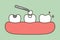 Step of tooth amalgam filling by dental tools to protection decay tooth, before and after