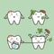 Step of tooth cleaning food stuck in teeth by floss to protection decay tooth, before and after