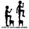 Step up with knee raises. Sport exersice. Silhouettes of woman doing exercise. Workout, training