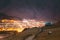 Stepantsminda, Georgia. Countryside Landscape At Evening Night Time On Mountain Background In Kazbegi District, Mtskheta