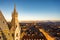 Stephansdom cathedral and aerial view over Vienna at night