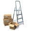 Stepladder and cardboard boxes