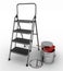 Stepladder with jars from under a red paint