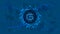Stepn GMT token symbol in digital circle with futuristic cryptocurrency theme on blue background. Cryptocurrency coin icon for