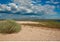 Steppe lake, landscape with clouds