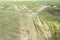 steppe landscape ravines roads from the height of a drone flight background backdrop
