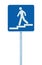 Stepped access entrance to pedestrian underpass subway sign, man walking downstairs stairs signage blue white post pole signpost