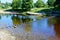 Stepping Stones across River Wharfe at Bolton Abbey, Wharfedale, Yorkshire Dales, England, UK