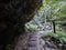 Stepping stones under a rock overhang on the Grand Canyon Track in the Blue Mountains