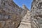 Steps along the stone walls in the Old City in Budva, Montenegro