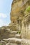 Steps carved into pescenica rocks in the cave city of Chufut-Kale