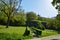 Steps with hedges in a park leading up to the Marienberg castle