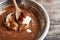 Steps of making chocolate cake : mixing ingredients