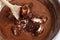 Steps of making chocolate cake : mixing ingredients