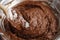 Steps of making chocolate cake : mixing ingredients