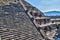 Steps of the Pyramid of the Feathered Serpent in Teotihuacan. Quetzalcoatl, deity of Mesoamerican culture