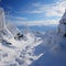 Steps in snow Climbing hill leaves human footprints amidst pristine wintry scenery