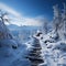 Steps in snow Climbing hill leaves human footprints amidst pristine wintry scenery