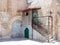 Steps to the extension in the courtyard of the Dome in Ethiopian monastery near the Church of the Holy Sepulchre in the old city o