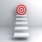 Steps to goal target business concept over white wall