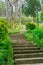 Steps to a hill in a park with green lawn at the edges