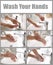 Steps of washing hands effectively. Collage with person over sink in bathroom