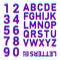 Stereo alphabet. Stereoscopic letters in numbers. The alphabet is pink with blue.