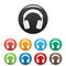 Stereo headphones icons set color