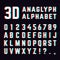 Stereoscopic distortion, 3d anaglyph font alphabet letters