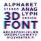 Stereoscopic stereo 3d vector letters and numbers. Colorful glitch alphabet