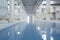 Sterile Factory Interior with White Halls with blue floor. Cisterns, and Pipes, Ideal for Industries Processing Various