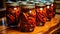 Sterilized chili peppers in a jar. Generative AI